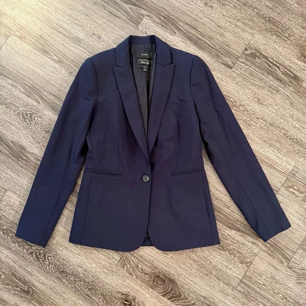 J. Crew Tollegno 1900 Italian Stretch Wool Parke Navy Blazer Size 4 Tall